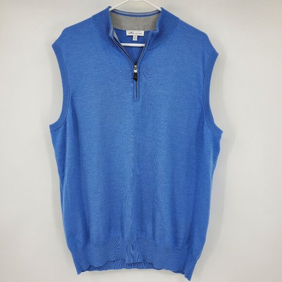 Peter Millar Merino Wool Silk Blend Blue 1/4 Zip Sleeveless Pullover Golf Vest X - Picture 1 of 6